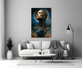 Klimt-Mucha-inspired cinematic glass wall art in heritage stairwell
