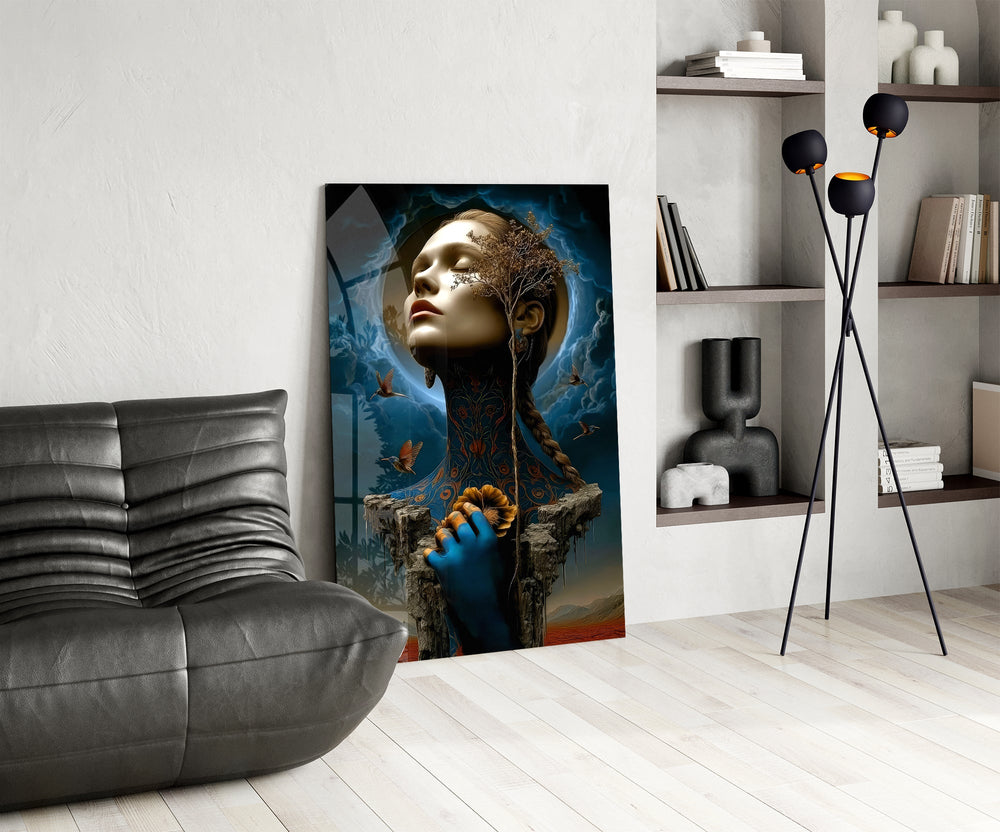 Halo-moon muse cinematic glass wall art over modern dining sideboard