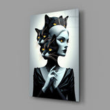 Tim Burton surreal cinematic glass wall art in feminine-luxe boudoir