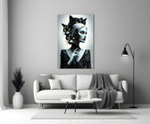 Wednesday-Addams pop-fantasy cinematic glass wall art in heritage stairwell