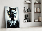 Goth-fantasy editorial cinematic glass wall art in private library reading nook