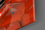 Tangerine zebra portrait cinematic glass wall art in teen bedroom