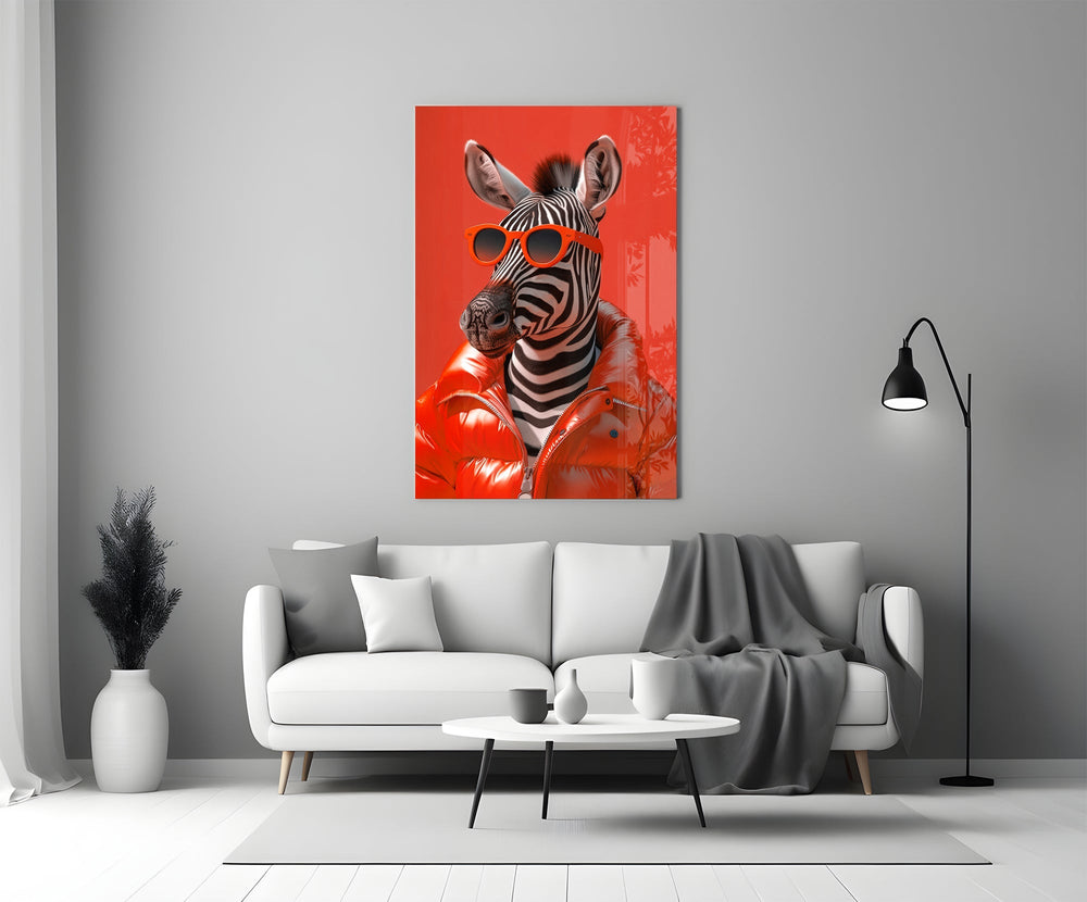 High-fashion zebra cinematic glass wall art in heritage stairwell