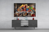 Superhero tribute cinematic glass wall art in masculine-luxe study