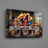 Marvel pop-cinema cinematic glass wall art in teen Marvel-fan bedroom