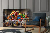 Da Vinci parody cinematic glass wall art in private library reading nook
