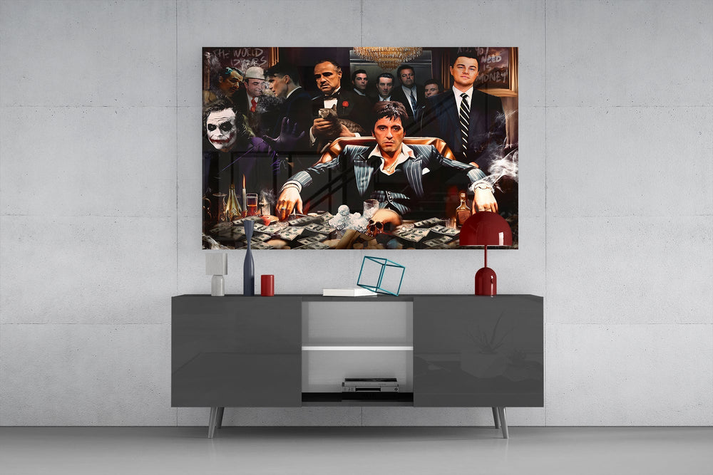Cinema tribute cinematic glass wall art in entertainment den