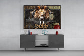 Boss-graffiti cinematic glass wall art in entertainment den