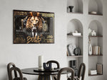 Lion-king-luxury cinematic glass wall art over modern bar console