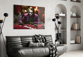 Burgundy-velvet poker cinematic glass wall art in masculine-luxe study