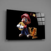 Gaming crypto pop cinematic glass wall art in gamer-streamer studio