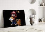 Pop-graffiti gaming cinematic glass wall art in heritage stairwell