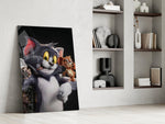 Pop-graffiti cartoon cinematic glass wall art in private library reading nook