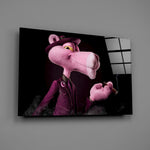 Cartoon luxury mafia cinematic glass wall art in speakeasy bar entry