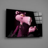 Cartoon luxury mafia cinematic glass wall art in speakeasy bar entry