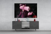 Pop-luxe noir cinematic glass wall art in entertainment den