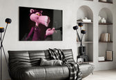 Violet fedora panther cinematic glass wall art in feminine-luxe study