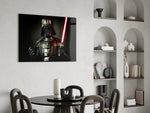 Sith Lord luxury cinematic glass wall art over modern bar console