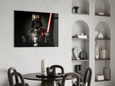 Sith Lord luxury cinematic glass wall art over modern bar console