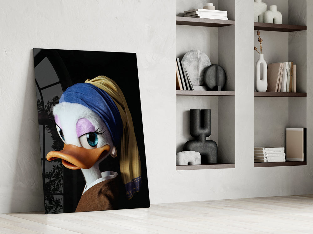 Pop-graffiti pearl earring cinematic glass wall art in private library reading nook