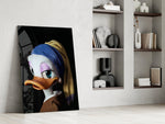 Pop-graffiti pearl earring cinematic glass wall art in private library reading nook