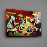 Cubist Modernist cinematic glass wall art in museum-style heritage hallway