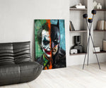 Tangerine-drip split cinematic glass wall art over modern bar console