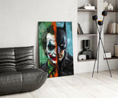 Tangerine-drip split cinematic glass wall art over modern bar console