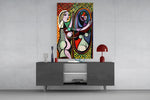 Modernist mirror cinematic glass wall art in creative-agency reception