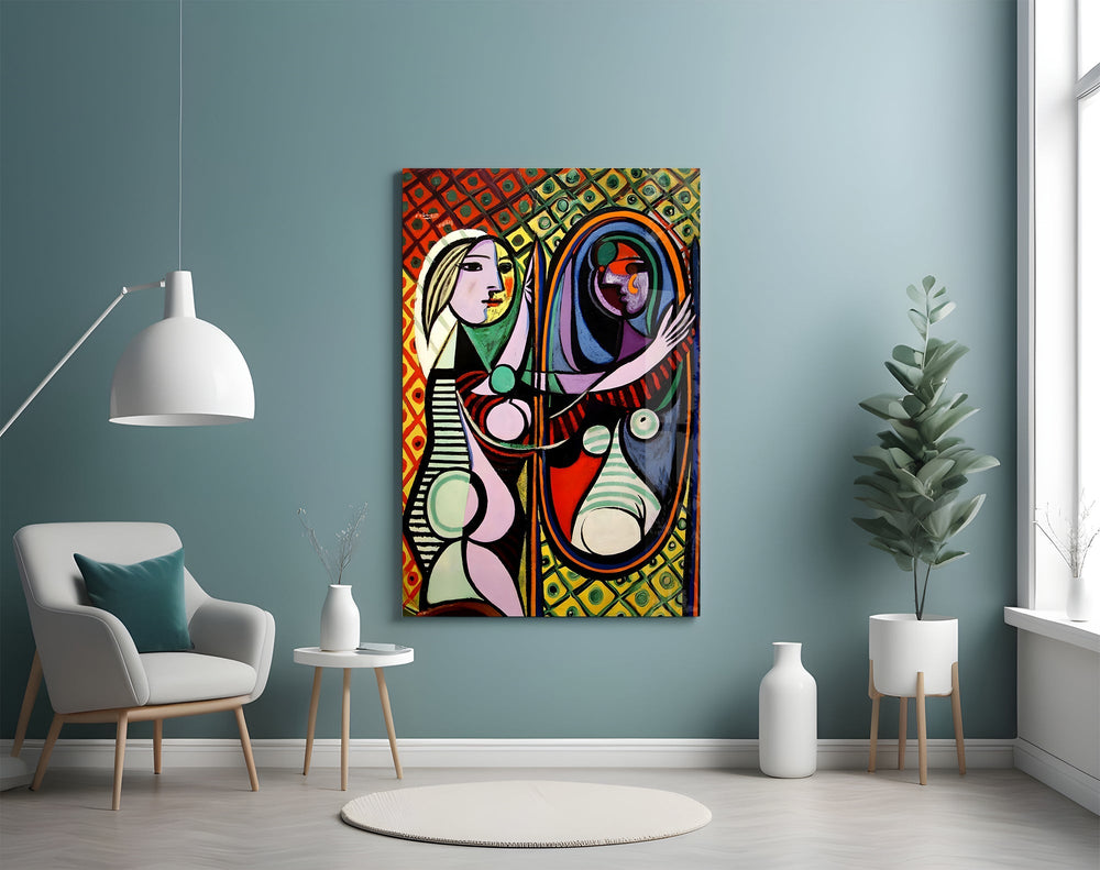 Marie-Thérèse portrait cinematic glass wall art in feminine-luxe study
