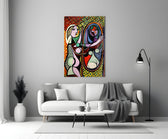 Harlequin-diamond pattern cinematic glass wall art in heritage stairwell