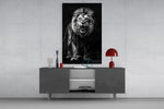 Apex roar cinematic glass wall art in masculine-luxe study