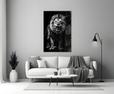 Noir wildlife portrait cinematic glass wall art in private library