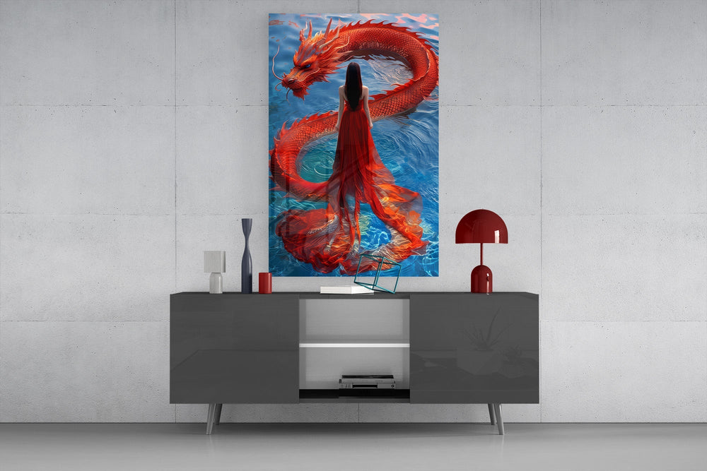 Digital fantasy painting cinematic glass wall art in light-filled atelier