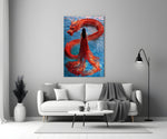 Chinese dragon mythology cinematic glass wall art in heritage stairwell