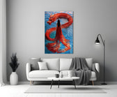 Chinese dragon mythology cinematic glass wall art in heritage stairwell