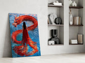Folk fairytale cinematic glass wall art in private library reading nook