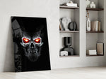 Heavy-metal album cinematic glass wall art in private library reading nook