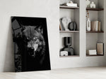 Nick-Brandt-style cinematic glass wall art in masculine-luxe study