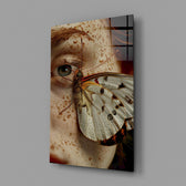 Editorial fashion surreal cinematic glass wall art in feminine-luxe powder-room