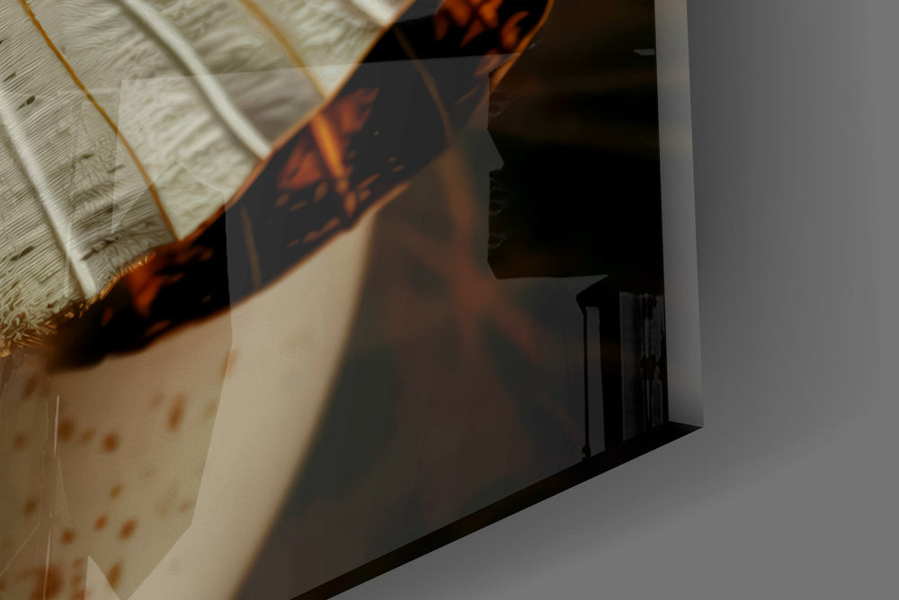 Tim Walker style cinematic glass wall art in boutique-hotel suite