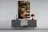 Glamour beauty cinematic glass wall art in light-filled atelier