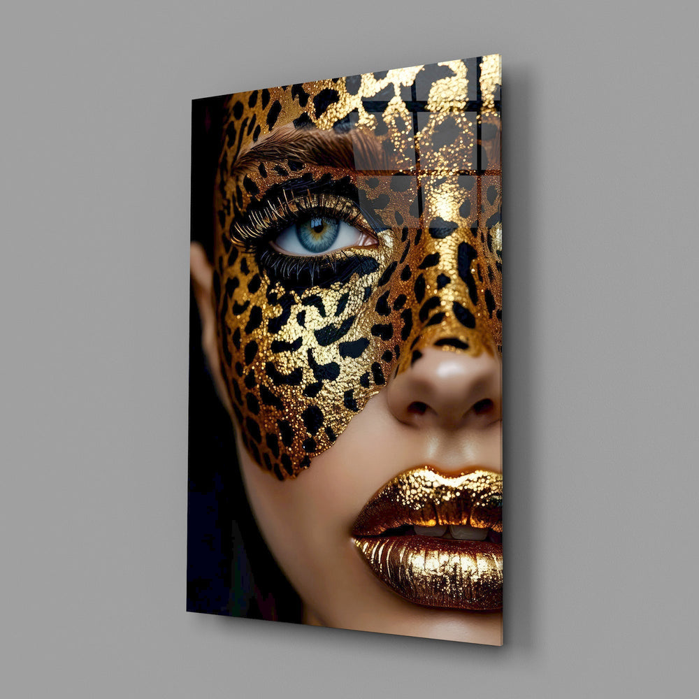 High fashion editorial cinematic glass wall art in feminine-luxe powder-room