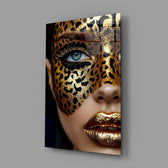 High fashion editorial cinematic glass wall art in feminine-luxe powder-room