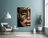 Gold-leaf bodypaint cinematic glass wall art in boutique-hotel lounge
