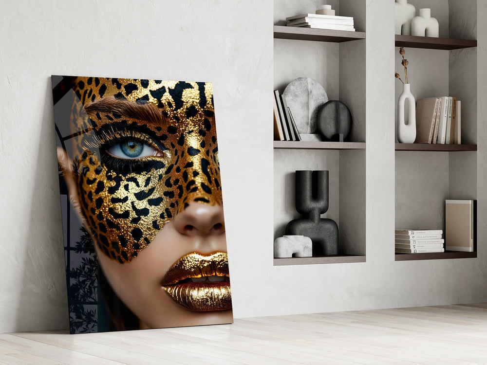 Feminine-luxe portrait cinematic glass wall art in private library reading nook