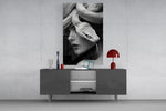 Fine-art fantasy cinematic glass wall art in light-filled atelier