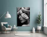 Gothic fantasy cinematic glass wall art in boutique-hotel suite