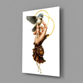 Mucha decorative cinematic glass wall art in feminine-luxe boudoir