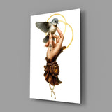 Mucha decorative cinematic glass wall art in feminine-luxe boudoir